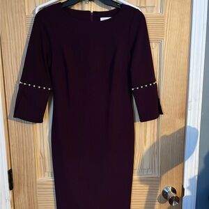 Calvin Klein Deep Purple Dress with Pearl Details